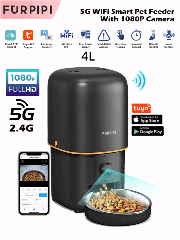 Automatic Cat Feeder Camera Pet Smart Wifi Tuya App Control Kibble Dispenser