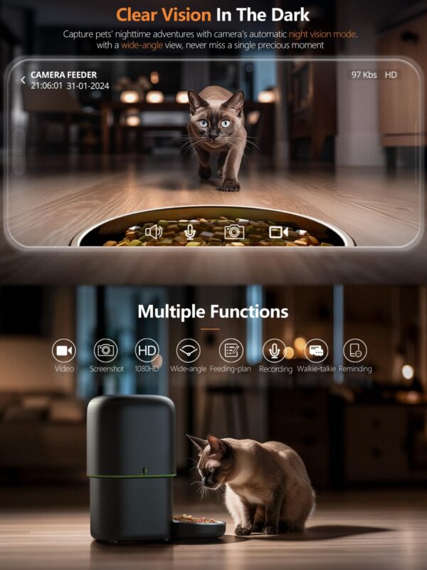 Automatic Cat Feeder Camera Pet Smart Wifi Tuya App Control Kibble Dispenser