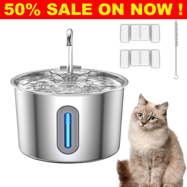 1005012849187696_0 Stainless Steel Cat Water Fountain Dishwasher Safe 2.2L Automatic Pet Dispenser